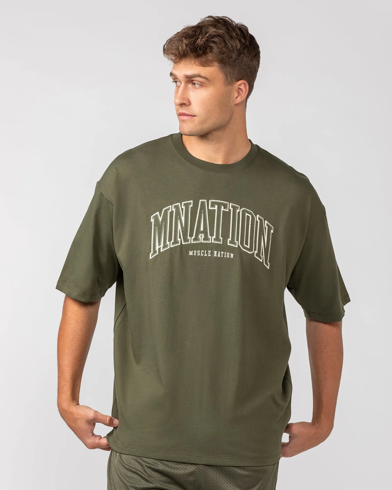 Varsity Oversized Tee - Dark Khaki sold by Muscle Nation product image thumbnail 2