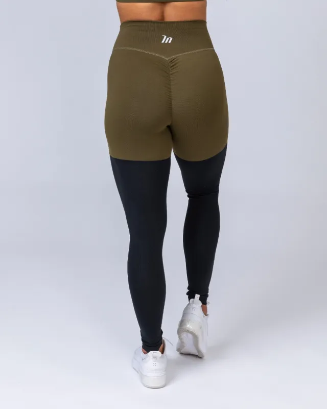 Two Tone Scrunch Leggings - Khaki / Black sold by Muscle Nation
