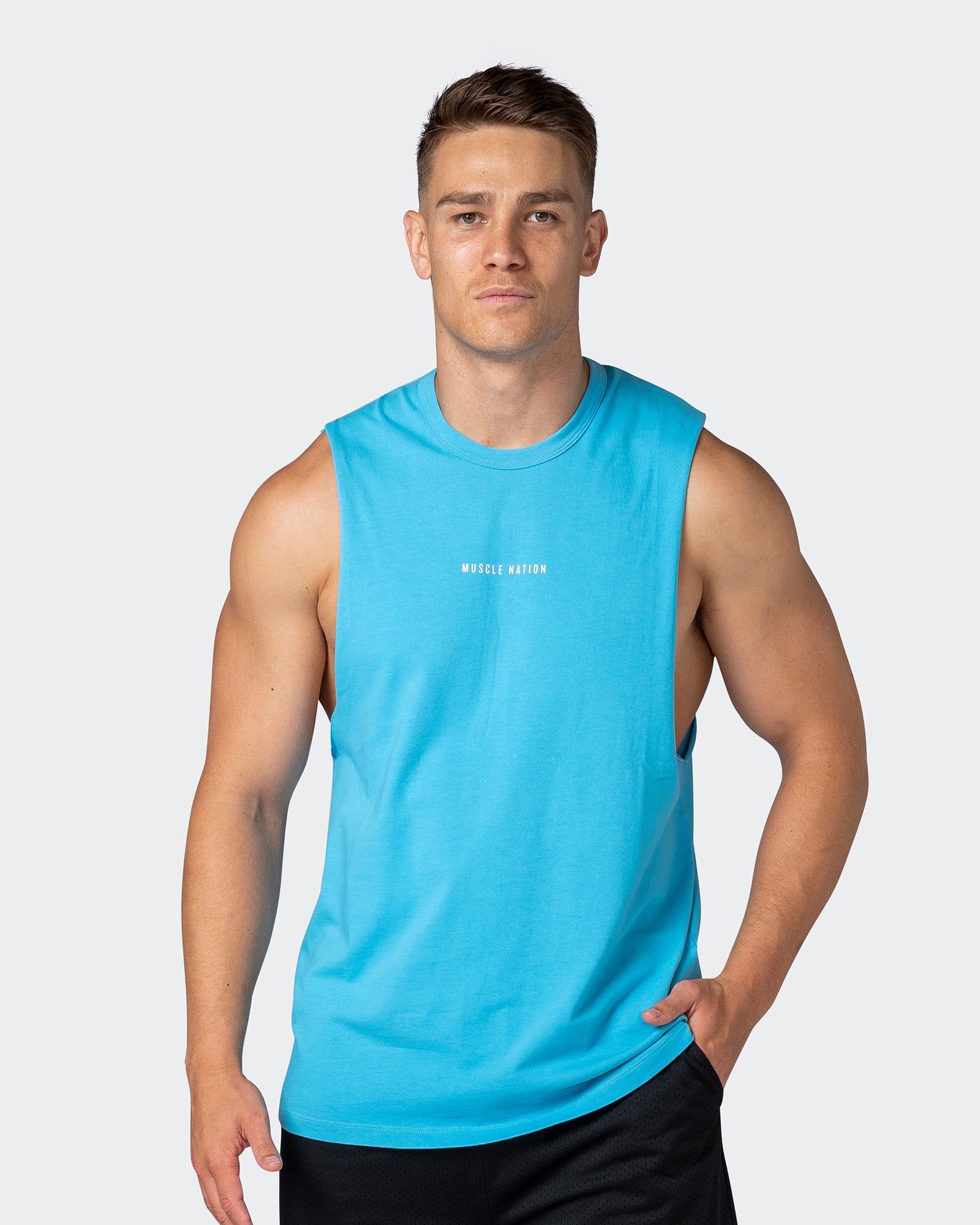 Ease Drop Arm Heavy Vintage Tank - Washed Ibiza Blue sold by Muscle Nation