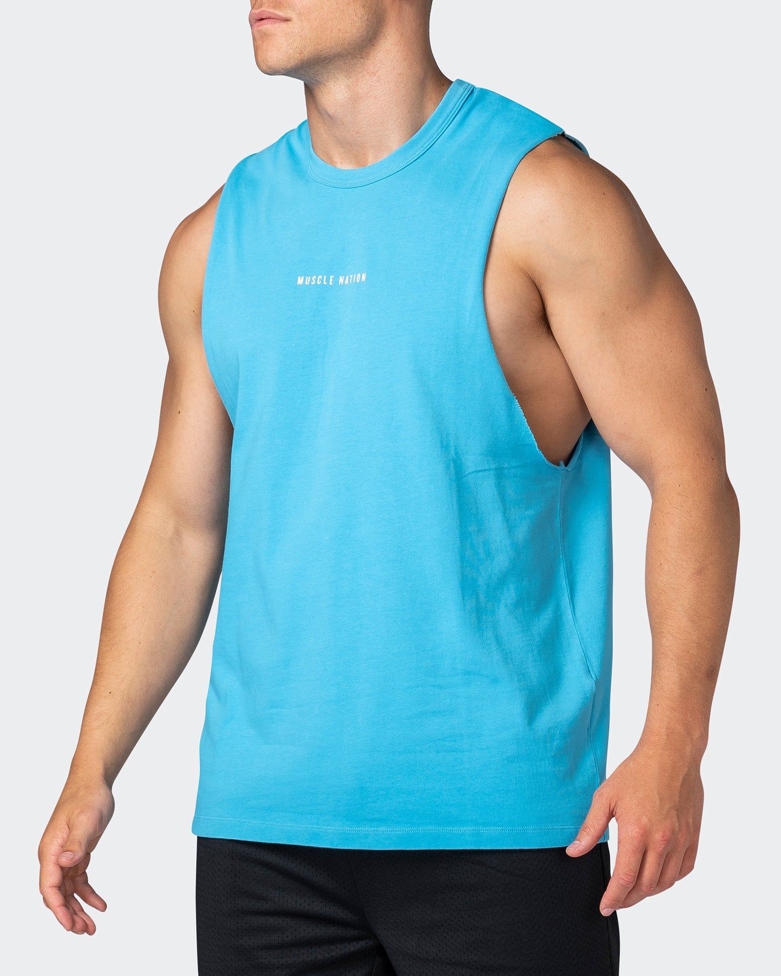 Ease Drop Arm Heavy Vintage Tank - Washed Ibiza Blue sold by Muscle Nation product image thumbnail 4