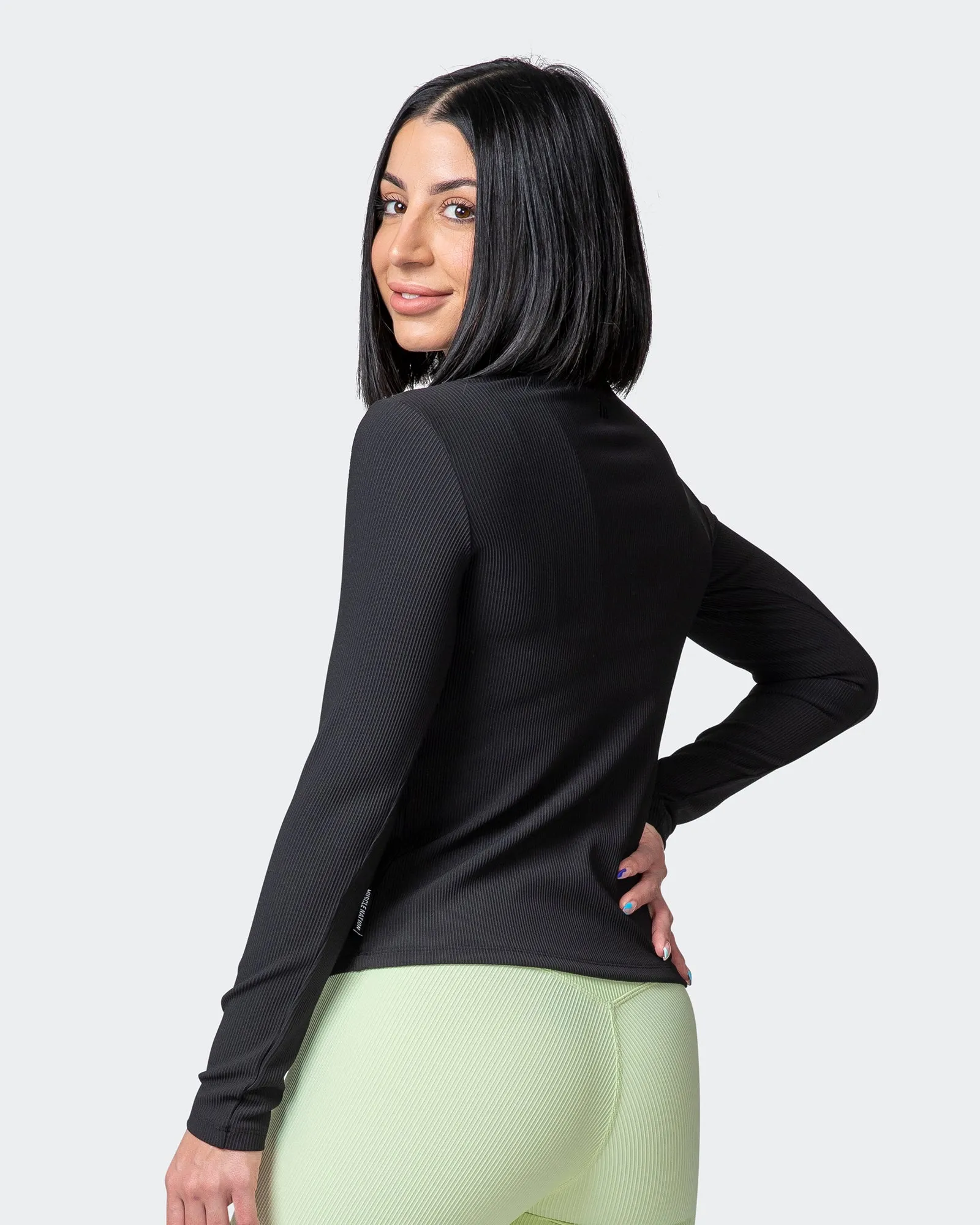 Classic Ribbed Long Sleeve Top - Black sold by Muscle Nation