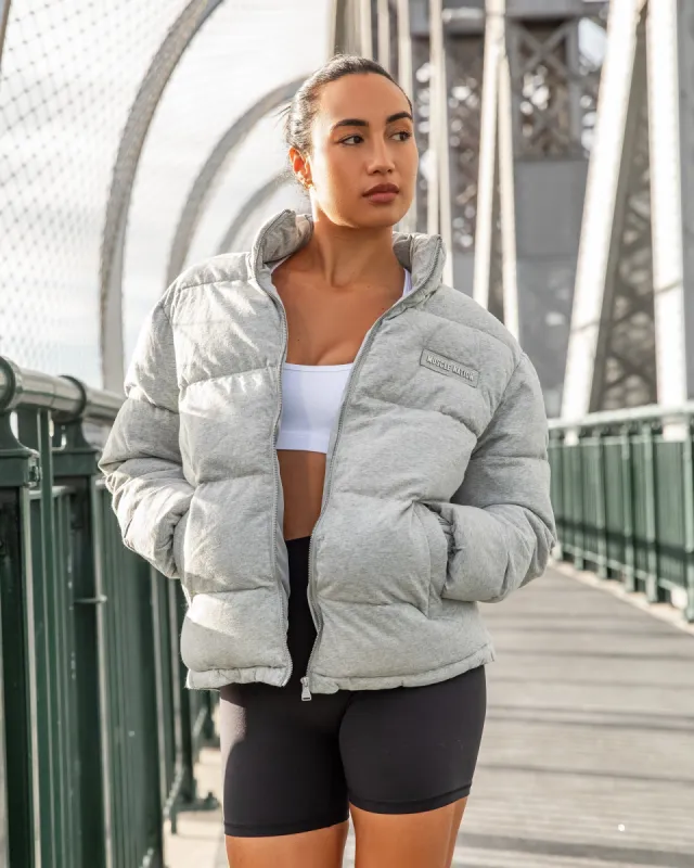 Womens Muse Oversized Puffer Jacket - Light Grey Marl sold by Muscle Nation