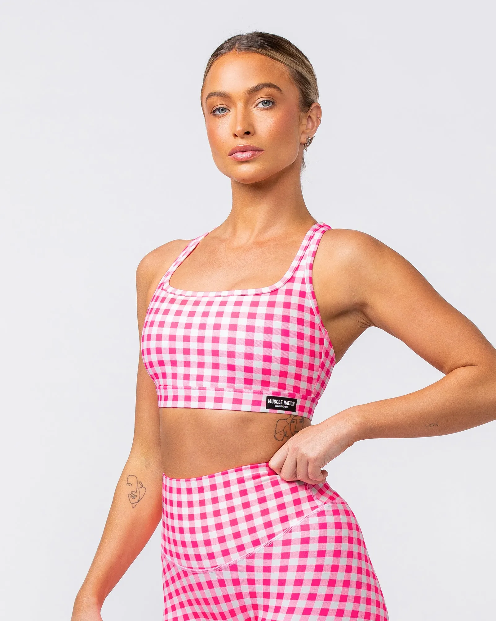 Desire Aura Bra - Neon Pink Gingham Print sold by Muscle Nation product image thumbnail 4