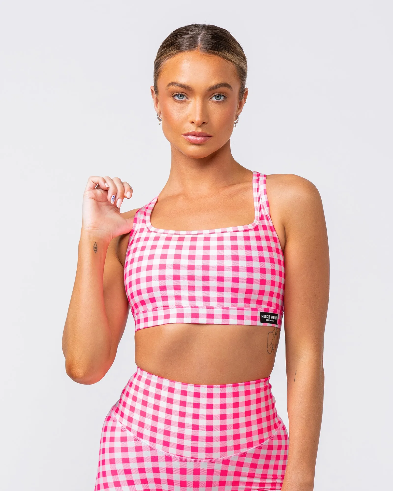 Desire Aura Bra - Neon Pink Gingham Print sold by Muscle Nation product image thumbnail 2