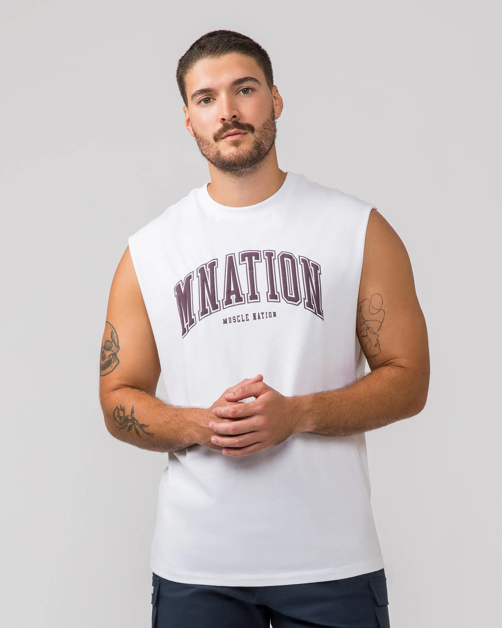 Varsity Muscle Tank - White sold by Muscle Nation