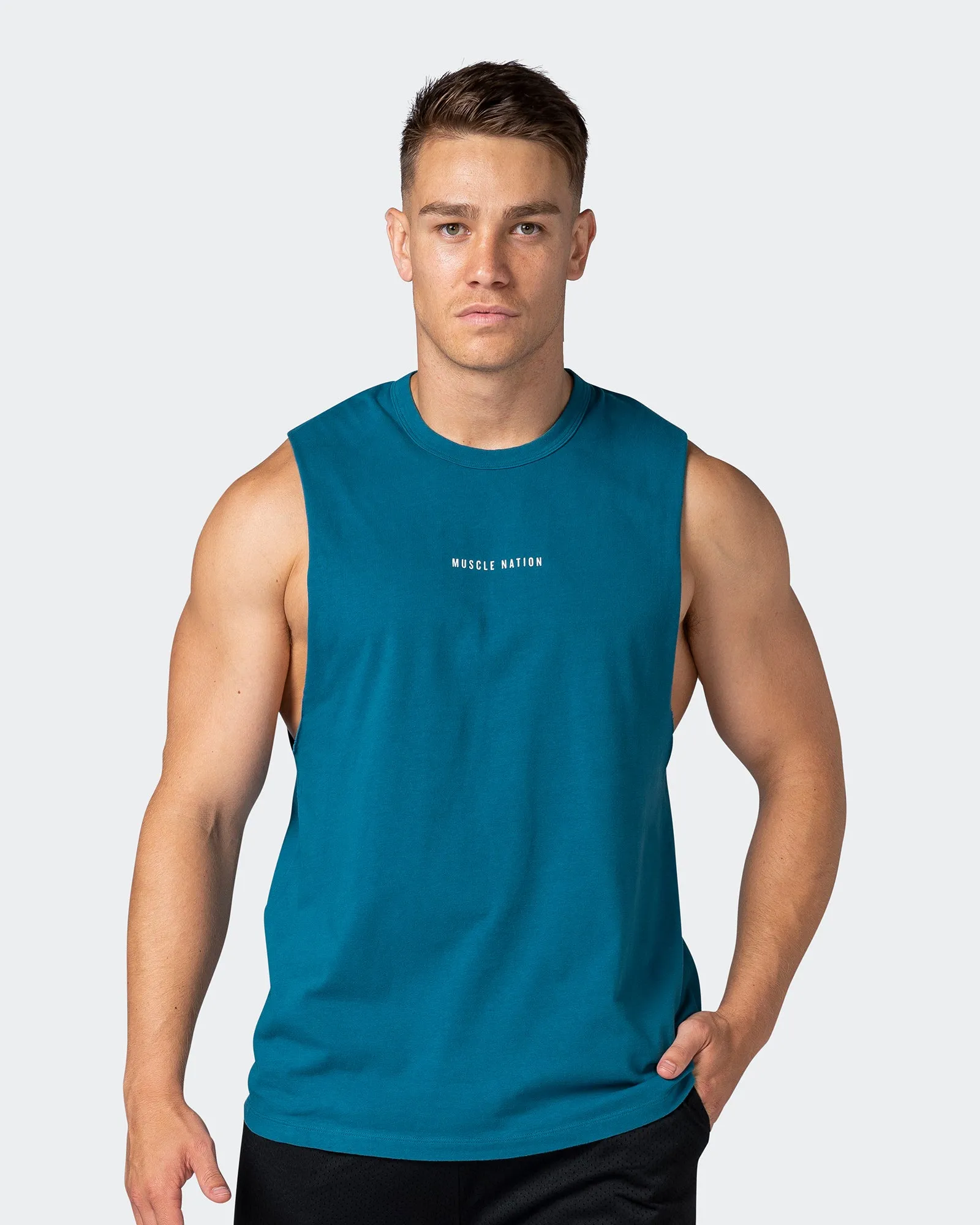 Ease Drop Arm Heavy Vintage Tank - Washed Marine sold by Muscle Nation