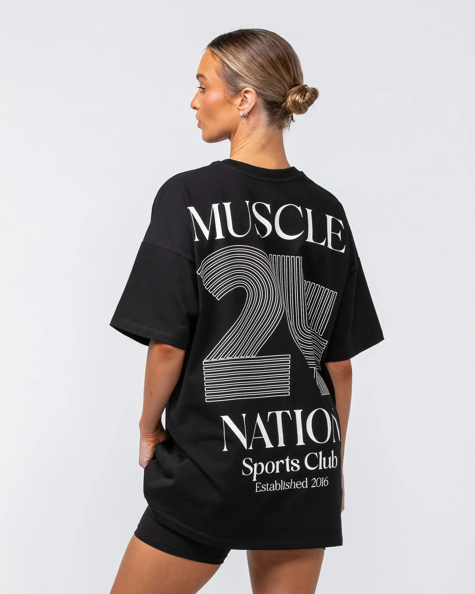 College Oversized Tee - Black sold by Muscle Nation