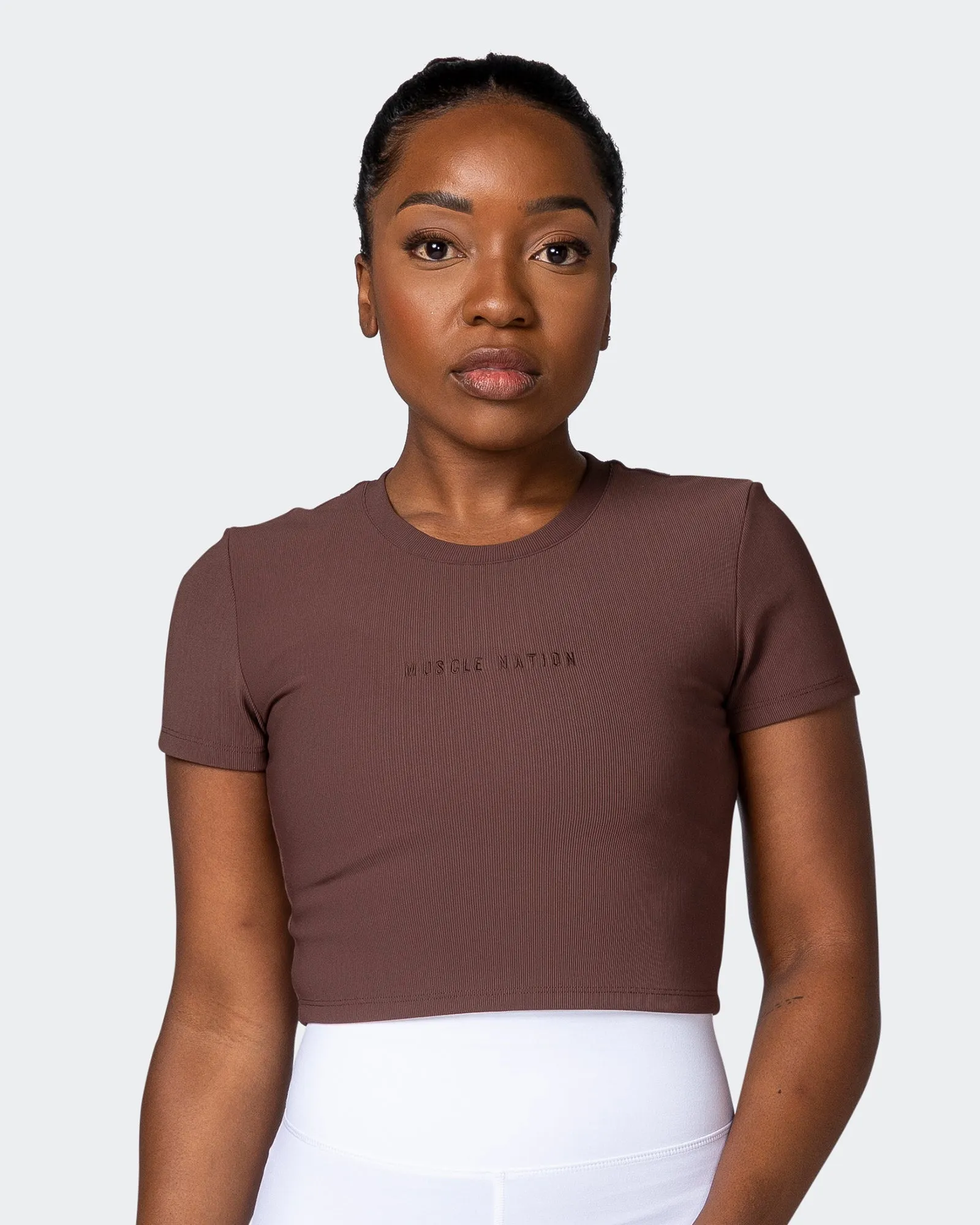 Off Duty Rib Cropped Tee - Coffee sold by Muscle Nation