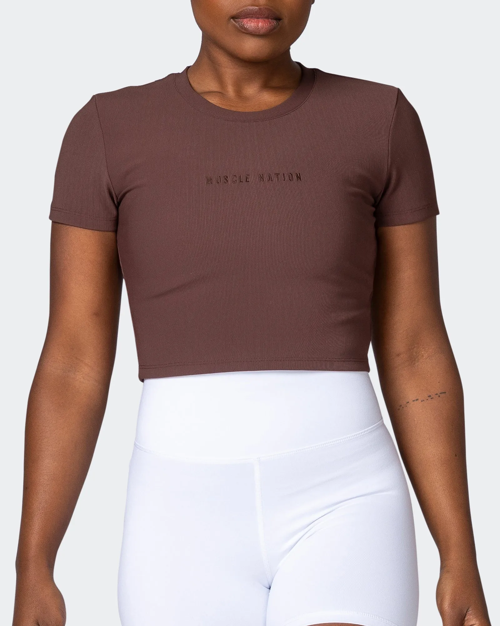 Off Duty Rib Cropped Tee - Coffee sold by Muscle Nation product image thumbnail 2