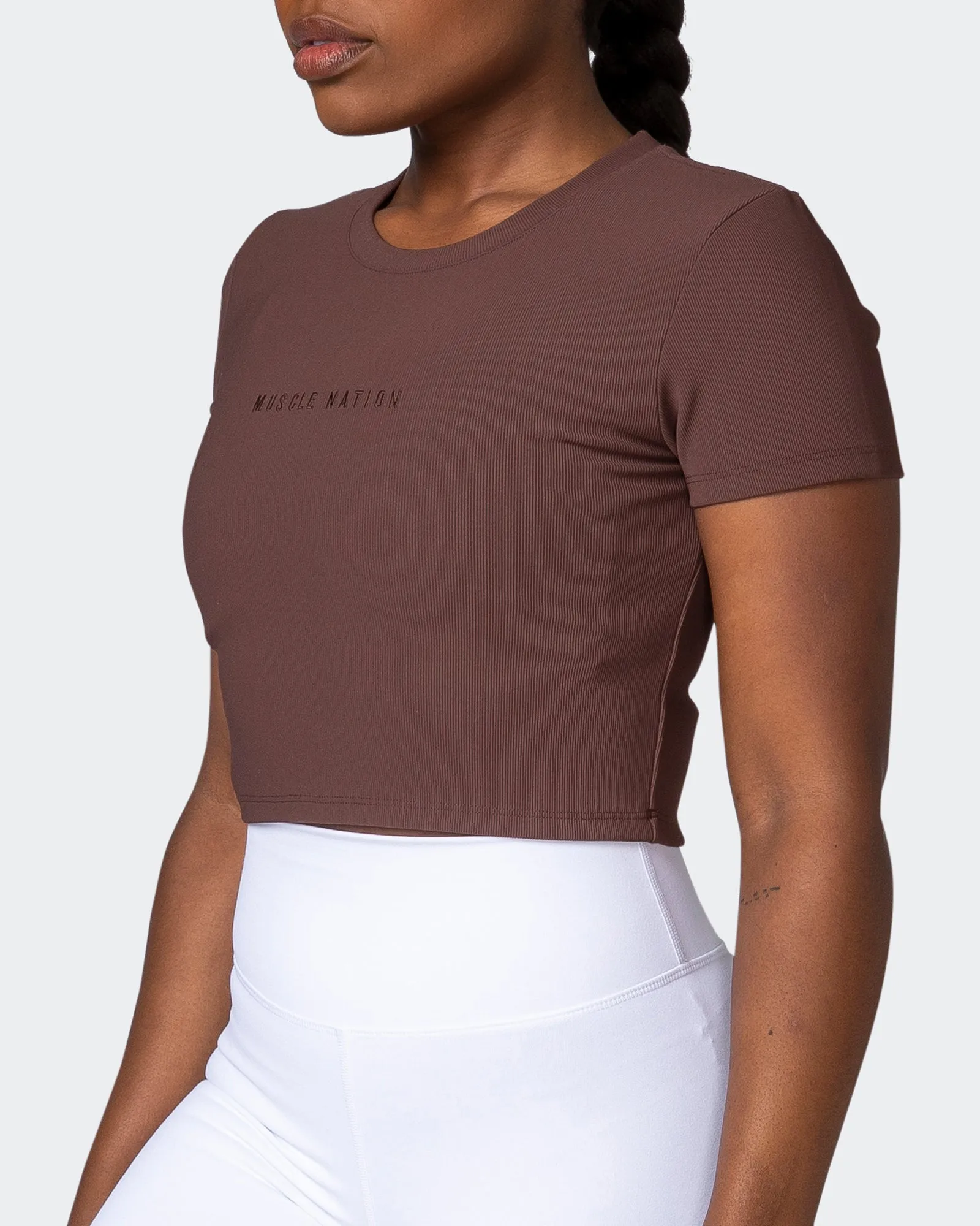 Off Duty Rib Cropped Tee - Coffee sold by Muscle Nation product image thumbnail 3