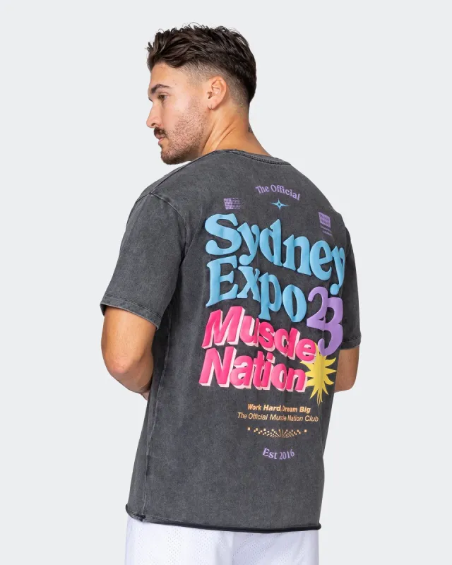 Mens Expo Oversized Heavy Vintage Tee - Washed Black sold by Muscle Nation