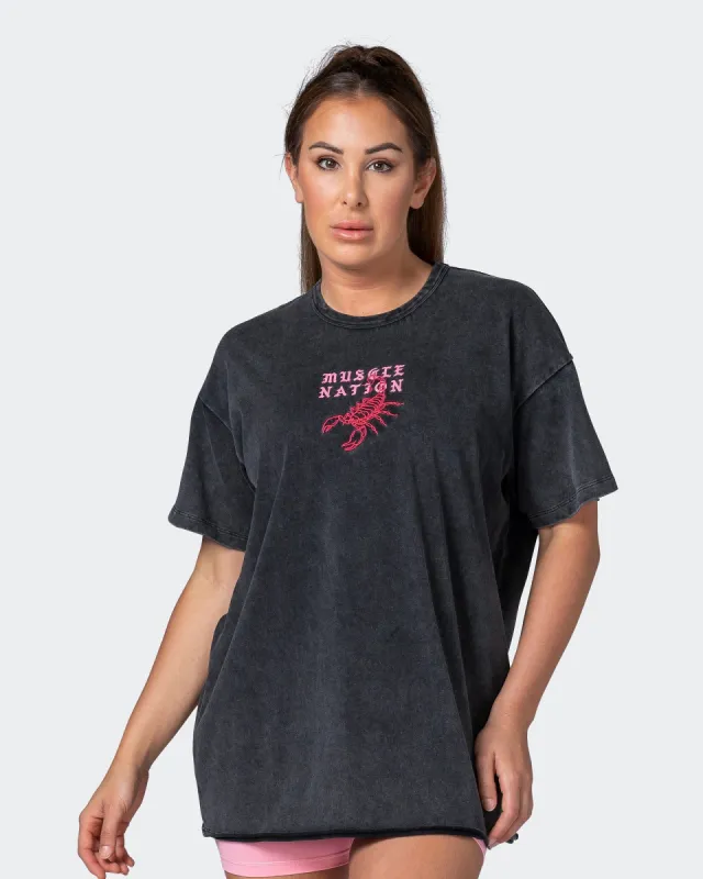 Womens Scorpion Oversized Heavy Vintage Tee - Washed Black sold by Muscle Nation