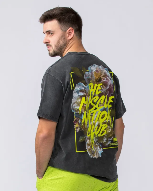 Mens Neon Rose Vintage Tee - Washed Black sold by Muscle Nation