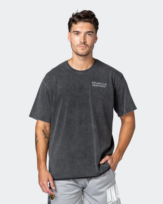 Mens MN Graffiti Oversized Heavy Vintage Tee - Washed Black / Carbon made by Muscle Nation