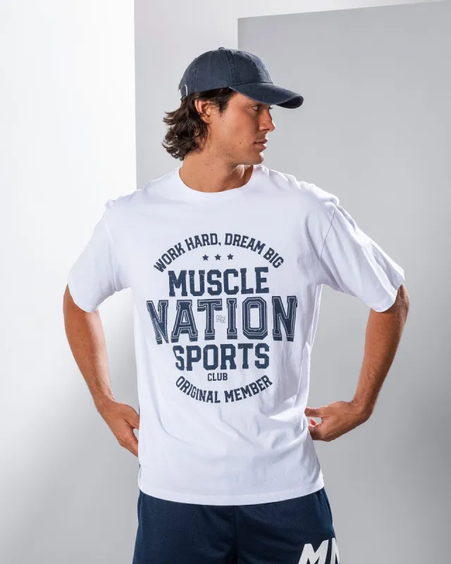 Mens Team MN Oversized Tee - White sold by Muscle Nation