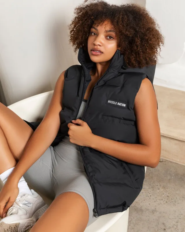 Staple Oversized Puffer Vest - Black sold by Muscle Nation
