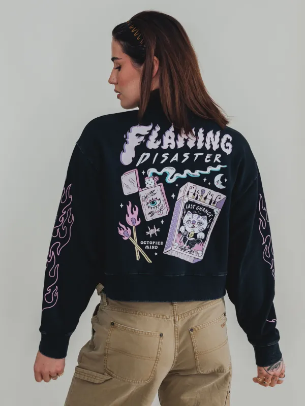 Flaming Disaster 1/4 Zip Sweater sold by Octopied Mind