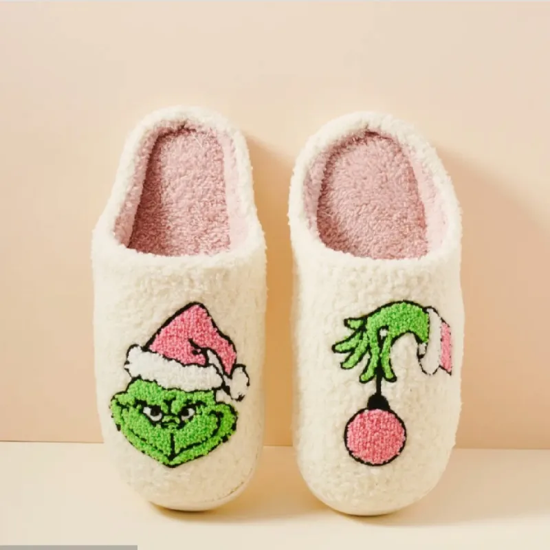 Pink Grinch Slippers - Cozy Adult Holiday House Shoes sold by Alley and Rae