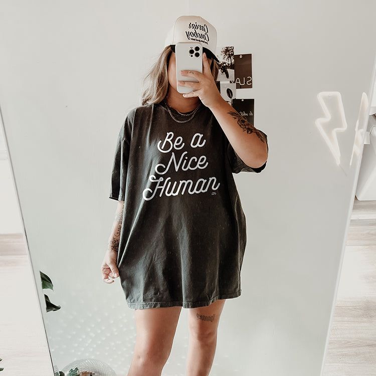 Be A Nice Human Retro Graphic Tee Shirt (Wholesale) sold by Ally and Rae product image thumbnail 3