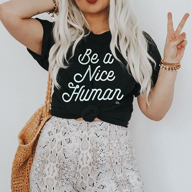 Be A Nice Human Retro Graphic Tee Shirt (Wholesale) sold by Ally and Rae product image thumbnail 4