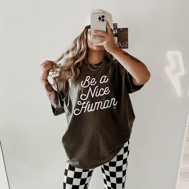 Be A Nice Human Retro Graphic Tee Shirt (Wholesale) sold by Ally and Rae product image thumbnail 2