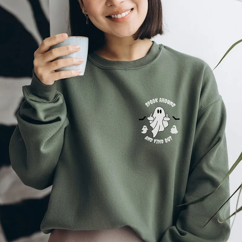 Spook Around And Find Out Embroidered Halloween Crewneck (Wholesale) sold by Ally and Rae