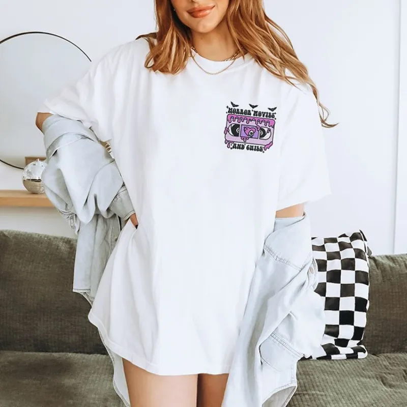 Horror Movies And Chill Embroidered Heavyweight Tee (Wholesale) sold by Ally and Rae