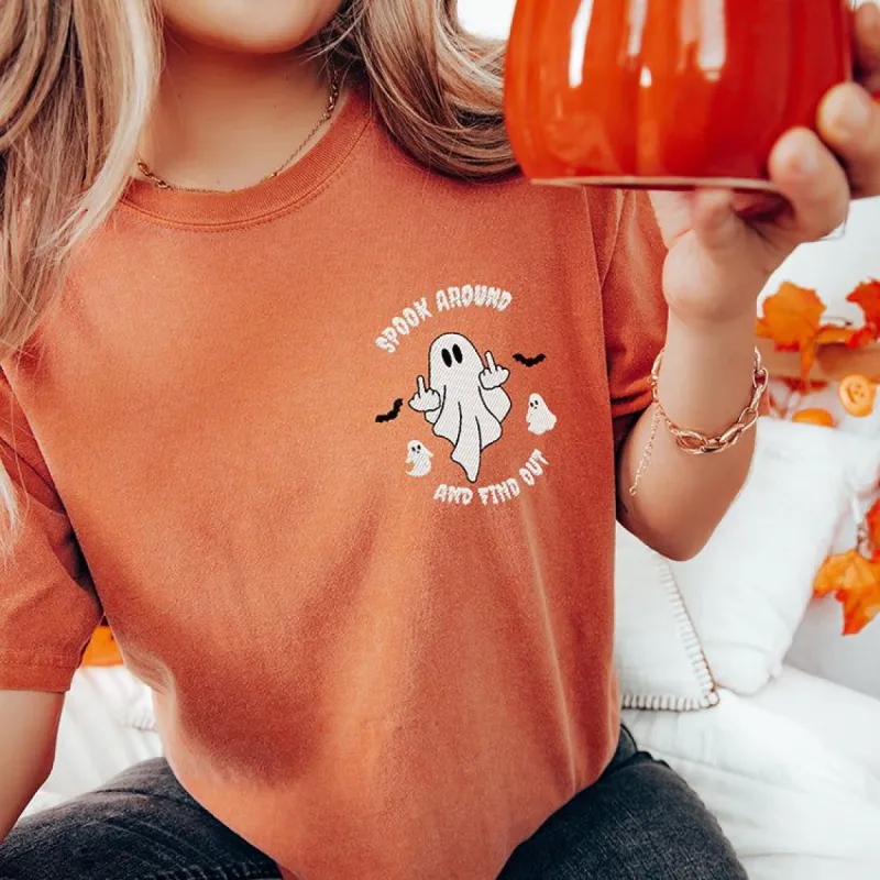 Spook Around And Find Out Embroidered Heavyweight Tee (Wholesale) sold by Ally and Rae