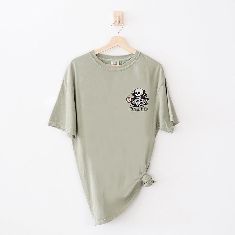 Staying Alive Embroidered Coffee Graphic Tee (Wholesale) sold by Ally and Rae product image thumbnail 3