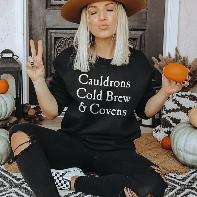 Cauldrons Cold Brew & Covens Halloween Crewneck (Wholesale) sold by Ally and Rae