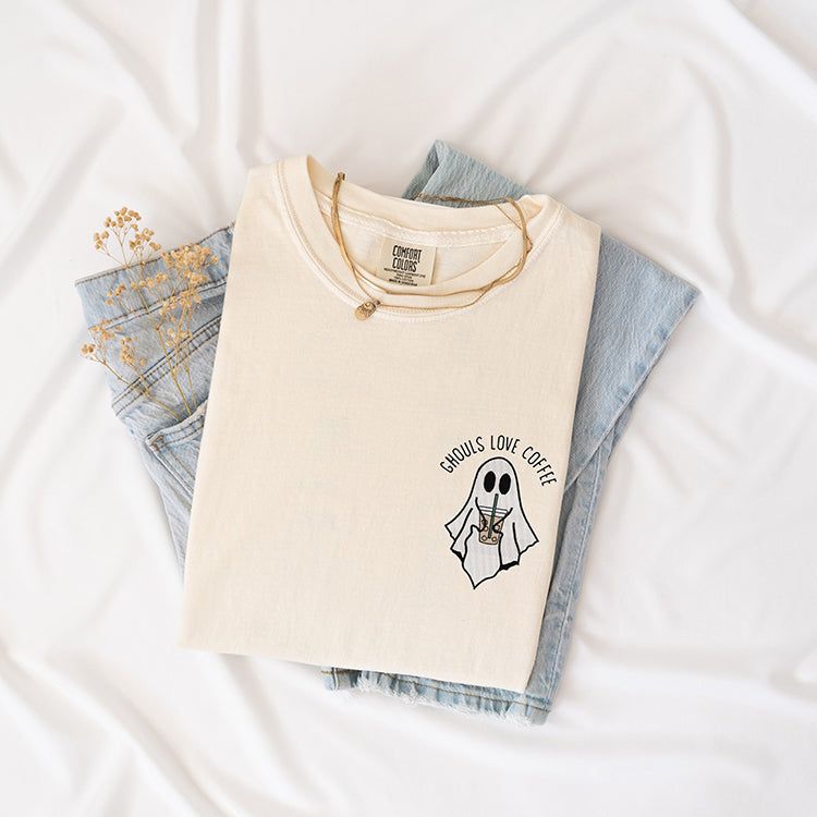 Ghouls Love Coffee Embroidered Heavyweight Tee - Final Sale sold by Ally and Rae product image thumbnail 3