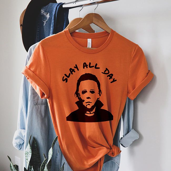 Slay All Day Michael Myers Lightweight Halloween Tee (Wholesale) sold by Ally and Rae product image thumbnail 4