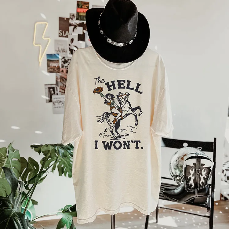 The Hell I Won't Heavyweight Western Cowgirl Tee (Wholesale) sold by Alley and Rae product image thumbnail 2