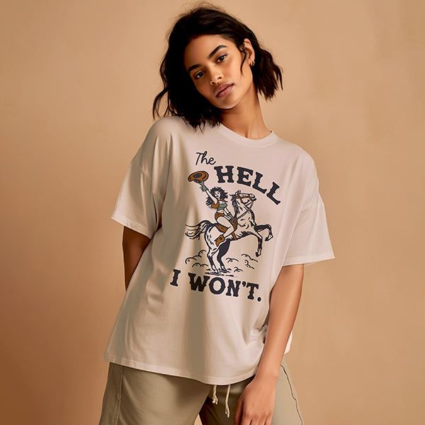 The Hell I Won't Western Cowgirl Graphic Tee (Wholesale) sold by Ally and Rae product image thumbnail 4