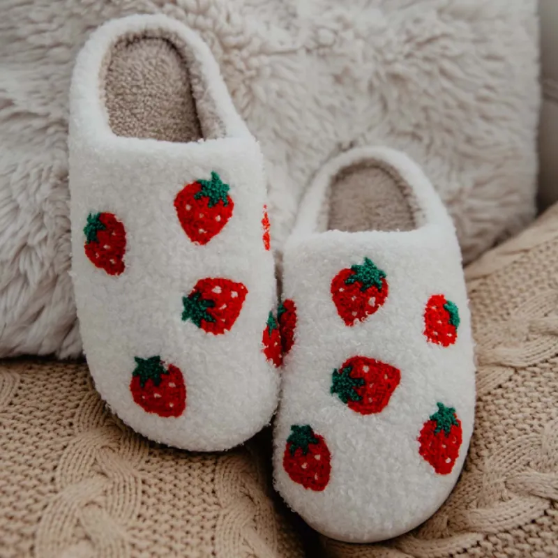 Strawberry Fuzzy Slippers sold by Alley and Rae