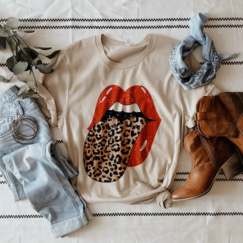 Leopard Rocker Graphic Tee Shirt sold by Alley and Rae