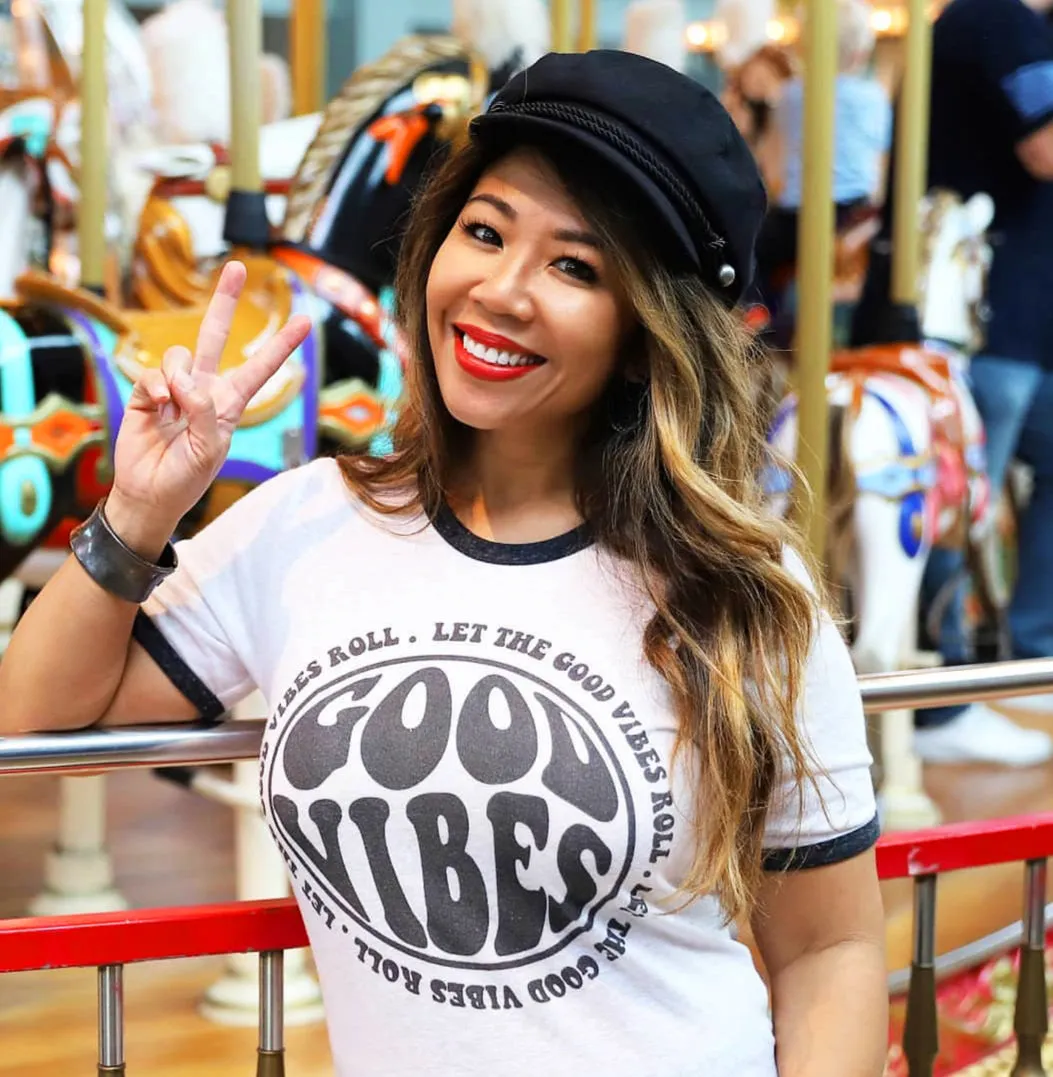 Good Vibes Ringer Tee Shirt (Wholesale) sold by Alley and Rae product image thumbnail 5