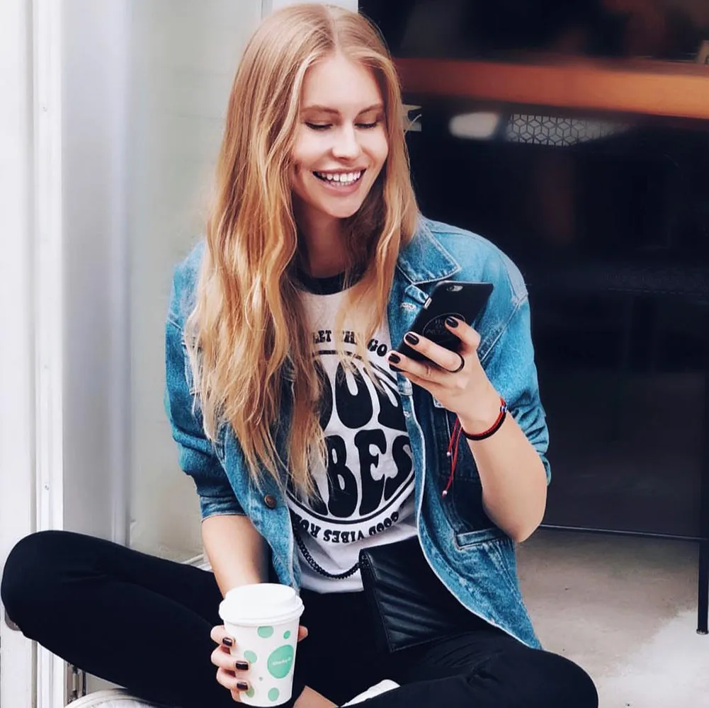 Good Vibes Ringer Tee Shirt (Wholesale) sold by Alley and Rae product image thumbnail 3