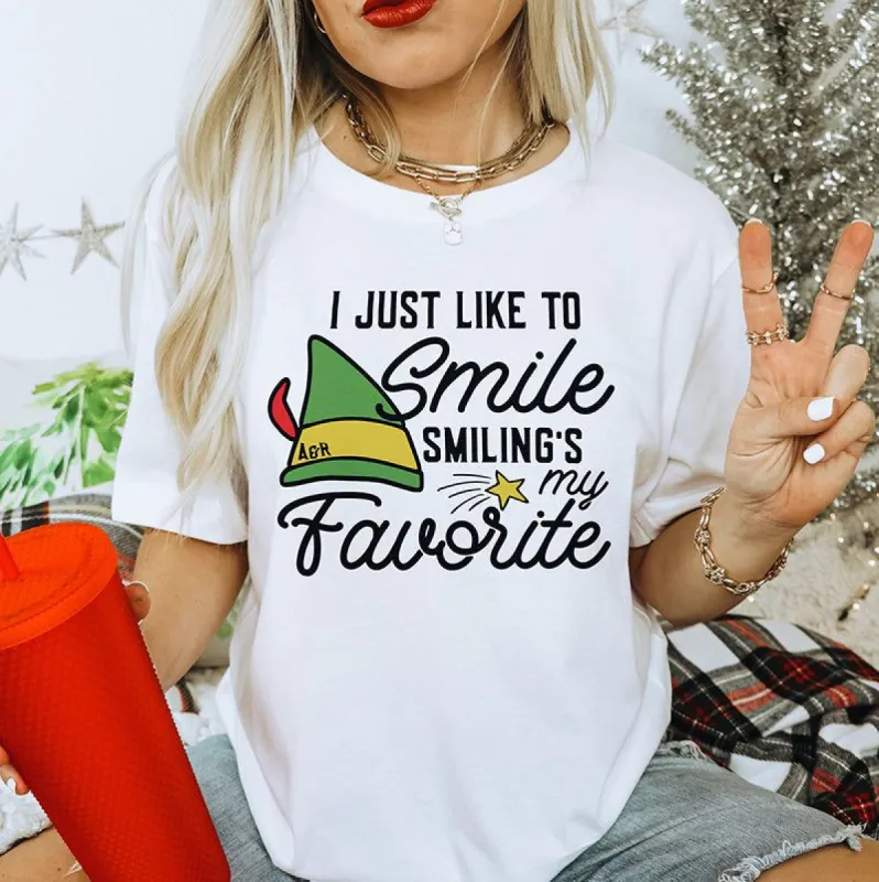 Smiling's My Favorite Lightweight Elf Tee Pre-Order sold by Ally and Rae