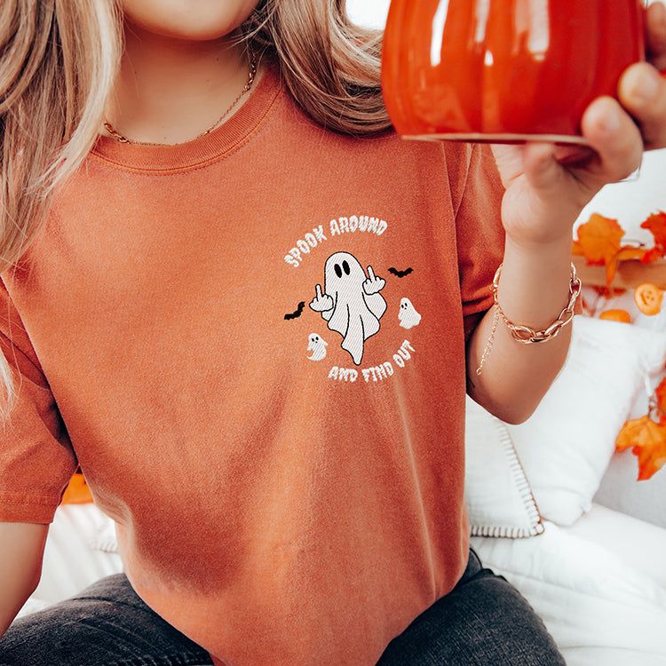 Spook Around And Find Out Embroidered Heavyweight Tee - Final Sale sold by Ally and Rae