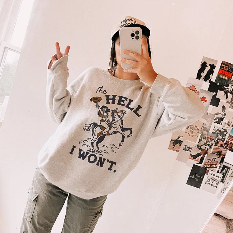 The Hell I Won't Western Crewneck Sweatshirt sold by Alley and Rae product image thumbnail 5