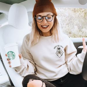 Ghouls Love Coffee Embroidered Crewneck Sweatshirt (Wholesale) sold by Ally and Rae