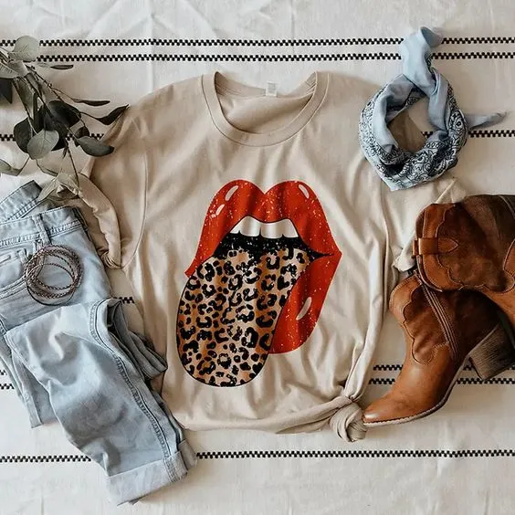 Leopard Rocker Graphic Tee Shirt (Wholesale) sold by Alley and Rae
