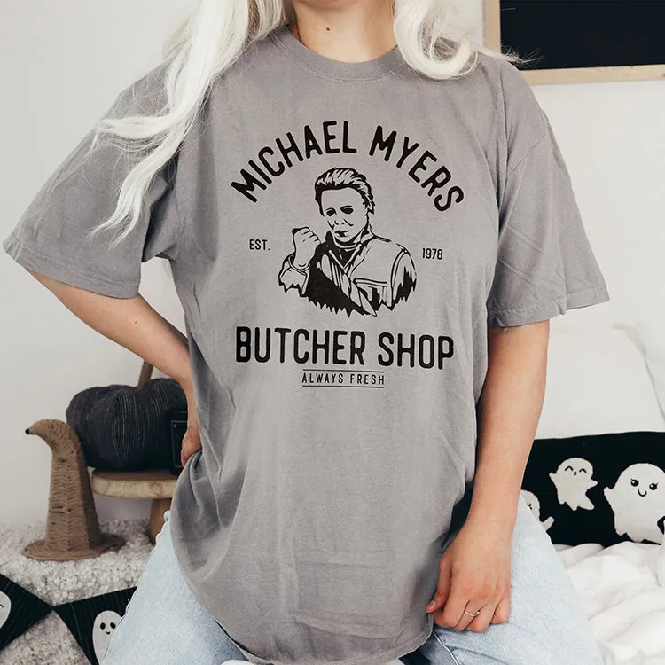 Michael Myers Butcher Shop Heavyweight Halloween Tee sold by Alley and Rae product image thumbnail 2