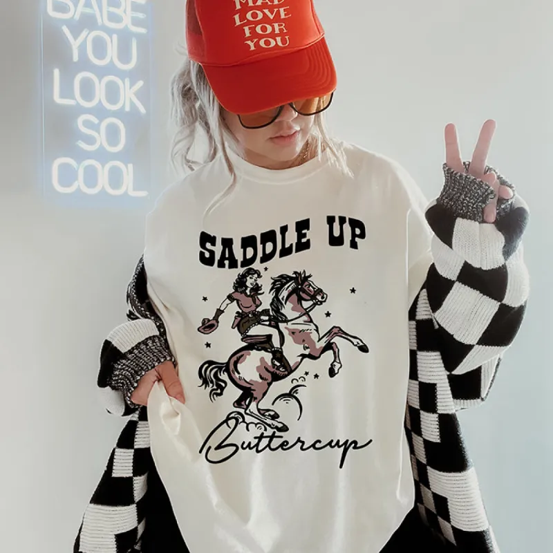 Saddle Up Buttercup Heavyweight Western Tee sold by Alley and Rae