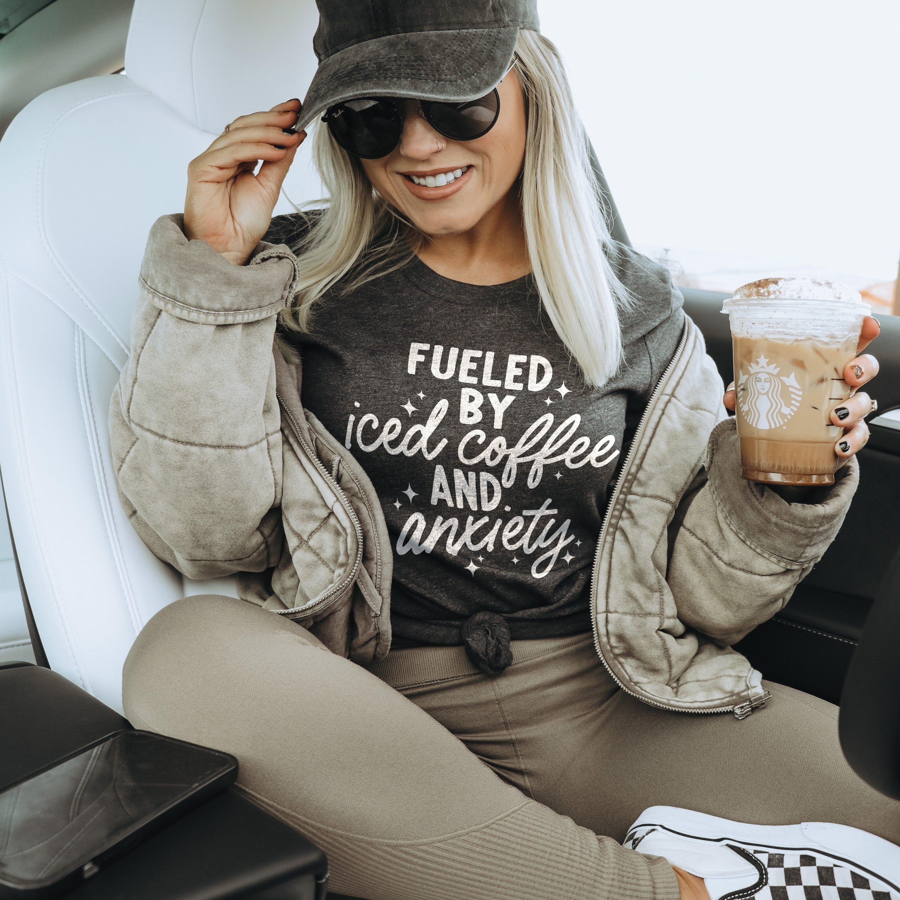 Fueled By Iced Coffee And Anxiety Lightweight Tee sold by Ally and Rae product image thumbnail 2