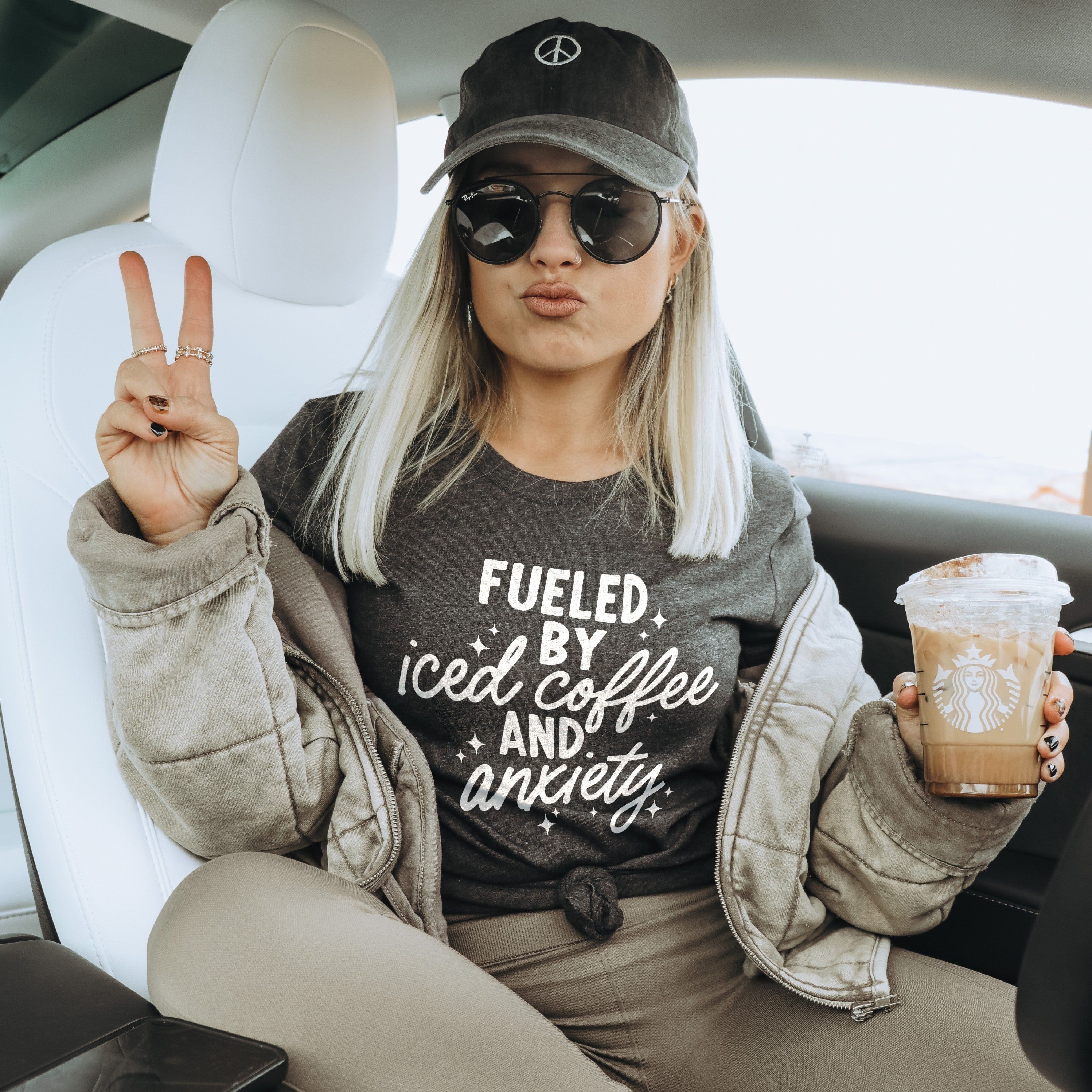 Fueled By Iced Coffee And Anxiety Lightweight Tee sold by Ally and Rae product image thumbnail 3