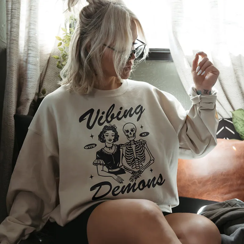 Vibing With My Demons Crewneck Sweatshirt Pre-Order sold by Alley and Rae