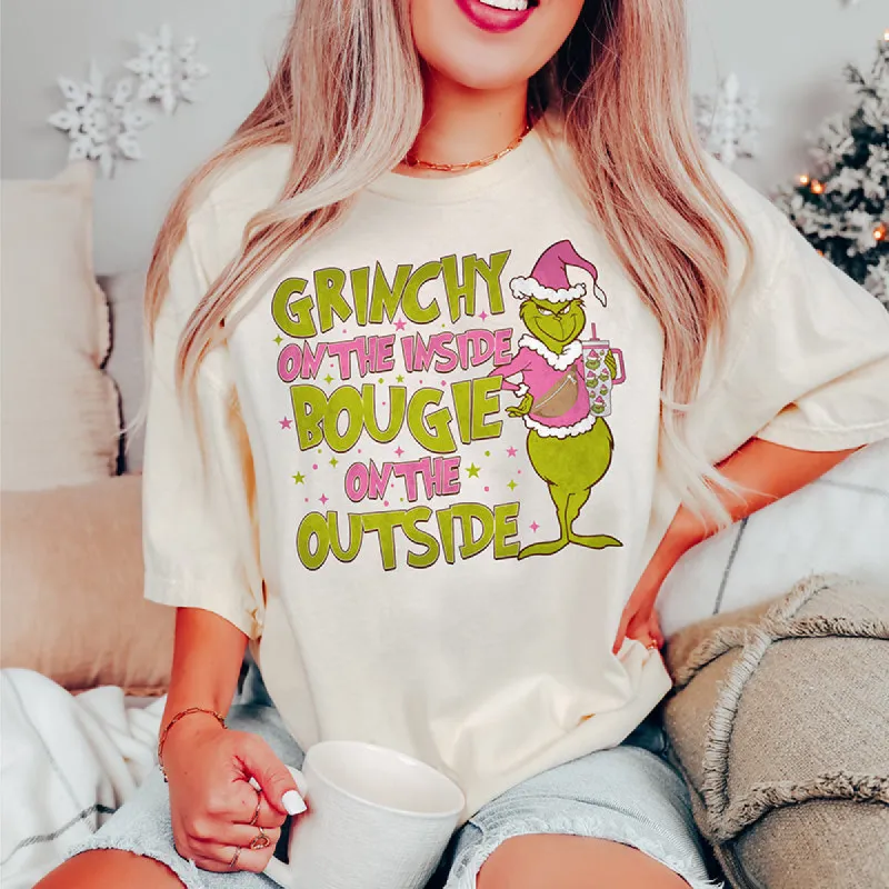 Grinchy On The Inside Bougie On The Outside Heavyweight Tee sold by Alley and Rae