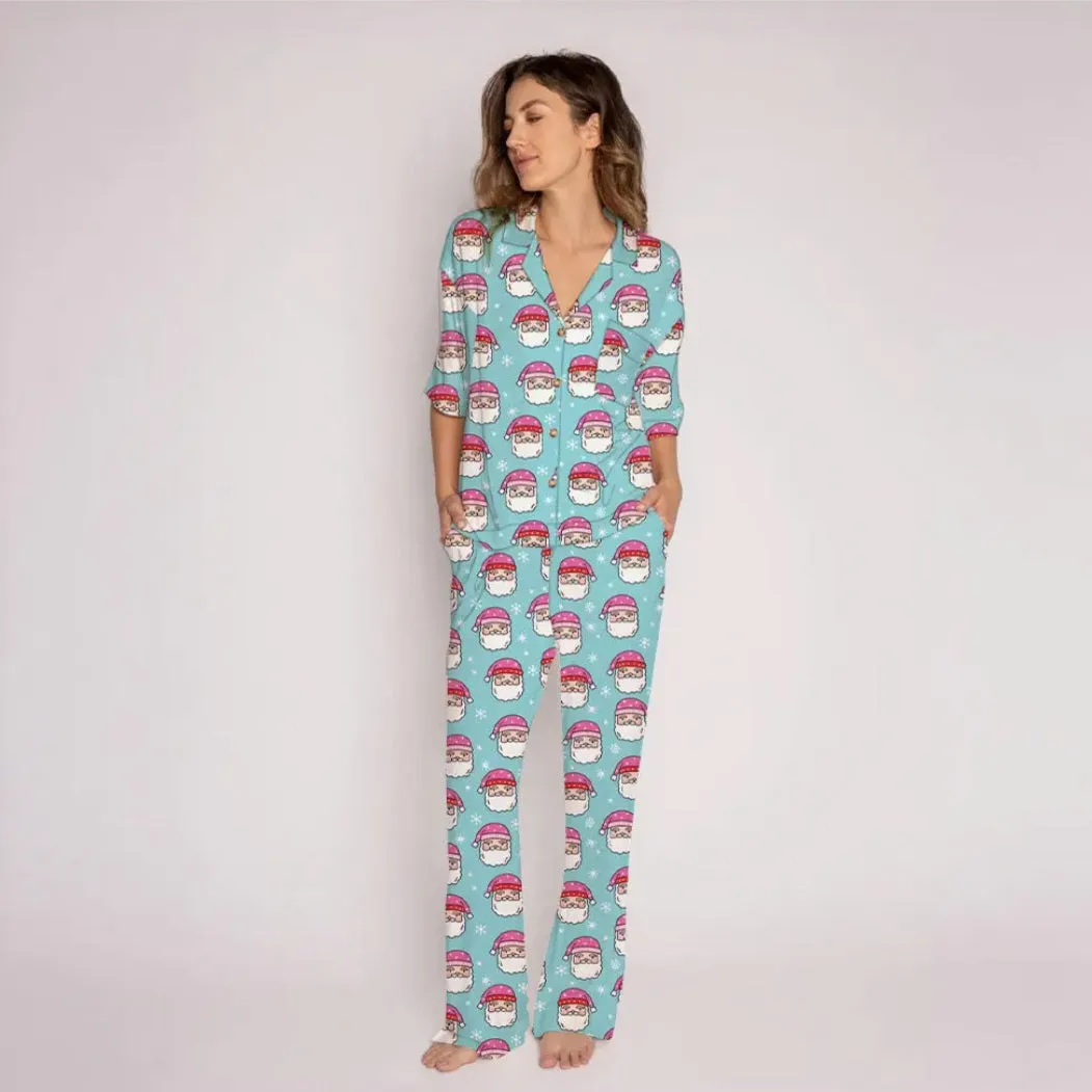 Pink Santa Hats Blue Matching Pajama Set sold by Alley and Rae product image thumbnail 4